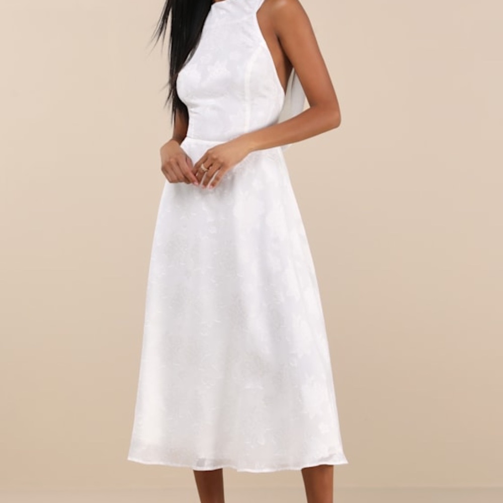 Lulus Sendoa White Burnout Cowl Back Midi Dress - Size M